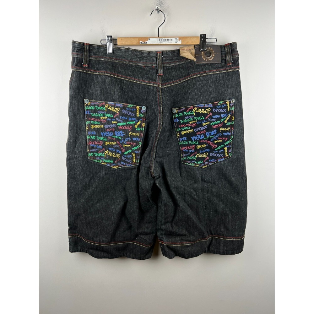 Vintage Tool Jeans Baggy Denim Shorts Black Graffiti NYC Embroidery Mens 40x14‎